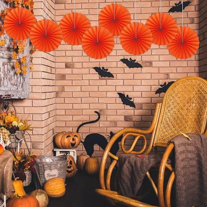 Orange Birthday Party Decorations,DIY Orange Paper Fans Hanging Decoration,12in Halloween Paper Fans,Halloween Decor,Fox Birthday Decorations Events Accessories 30 Color DIY Set (Orange)