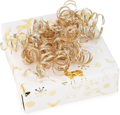 6" Metallic Champagne Christmas Curly Ribbon Bows for Gift Wrapping Self Adhesive Gift Bows for Holiday Decor, Baskets, Birthday, Wedding, Presents, Party Favors Decorations 6-Count