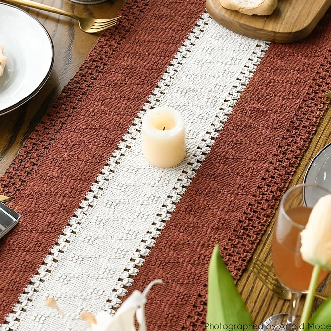 Artoid Mode Caramel Farmhouse Rustic Table Runner, Seasonal Hollow Kitchen Dining Table Decoration for Home Party Decor 12x72 Inch