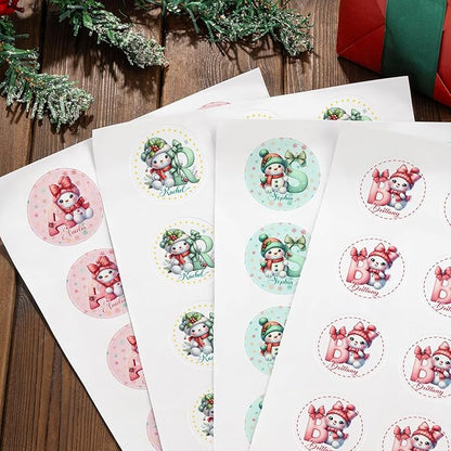 callie Personalized Christmas Stickers - Custom Name & Initial, 1.97 Inch Cute Snowman Design Merry Christmas Stickers Labels for Envelopes Seals Crafts Cards Gifts (30PCS)
