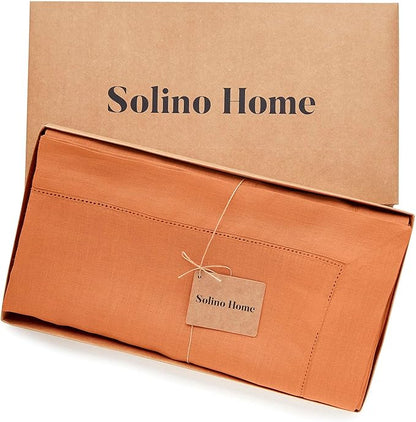 Solino Home Linen Tablecloth 60 x 90 Inch - Classic Hemstitch 100% Pure Linen Pumpkin Table Cloth for Rectangle Tables - Machine Washable Tablecloth for Fall, Autumn, Halloween, Thanksgiving, Holiday