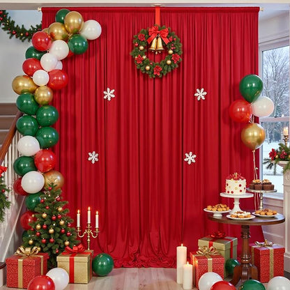 60×12ft Wrinkle Free Red Backdrop Curtain for Wedding Parties,12 Panels 5×12ft Long Soft Silky Polyester Backdrop Drapes Red Photo Back Drop Curtains for Photography Stage Christmas Background Cloth