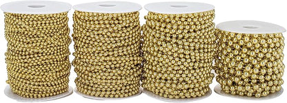 4mm Crafts Faux Pearl Beads Garland Pearl Bead Roll Strand of Pearls to Decorate Floral Centerpieces Wedding Party Favor Christmas Tree(131 Feet Gold)