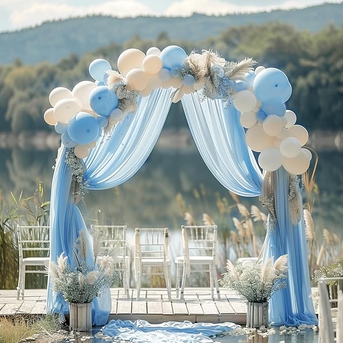 Wokceer Wedding Arch Draping Fabric 2 Panels 28.7" x 20FT Dusty Blue Drapes Sheer Fabric Backdrop Arch Draping Fabric for Wedding Ceremony Birthday Party Bridal Shower Decoration