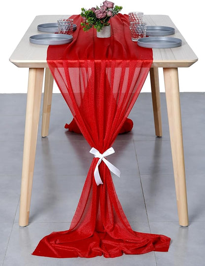 MDS Halloween Chiffon Table Runner - 15 Pack, 29 x 170 Inches, 14ft Each - Sheer Spooky Table Runners for Haunted House Parties, Trick-or-Treat Tables, Witchy Décor, Wedding & Events - Red