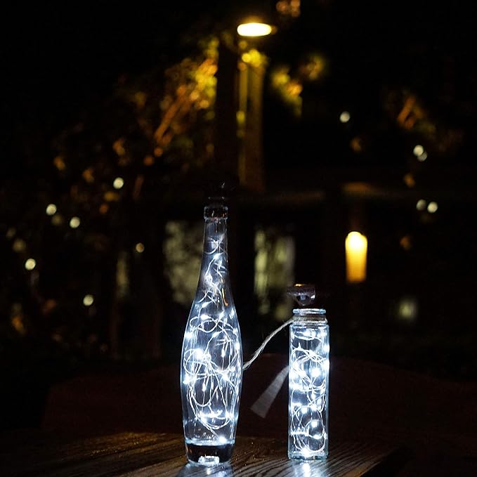 Decorman 10 Pack Solar Wine Bottle Lights 20 LEDs Waterproof Fairy Cork String Silver Wire Craft Lights for Party, Wedding, Christmas, Holiday, Garden, Patio or Table Decor
