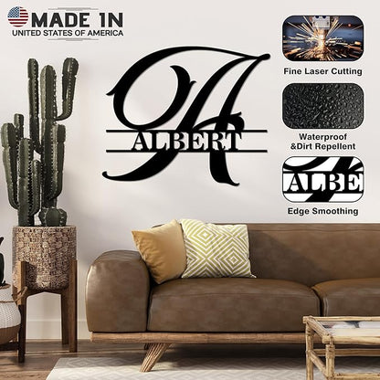 Custom Signs Outdoor Metal, Personalized Name Sign, Family Last Name Sign Home Decor, Initial Monogram Wall Metal Art, Customized Christmas Housewarming Wedding Gifts