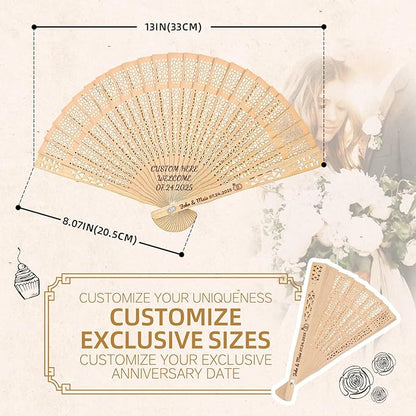 10pcs Personalized Wedding Fans for Guests - Custom Wooden Hand Fans with Names/Dates - Bulk Wedding Favors for Bridal Shower, Baby Shower & Parties (Wood, 10pcs)