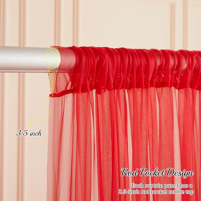 10x10ft Red Tulle Backdrop Curtain for Parites, Sheer Backdrop Curtains for Wedding Baby Shower Birthday Party Photo Shoot Decorations