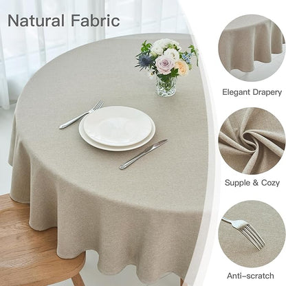 maxmill Round Linen Textured Tablecloth Spill-Proof Stainproof Wrinkle Free Washable Fabric Table Cloth for Circular Table Cover, Dining Room Buffet Banquet Parties Holiday Dinner, 70 Inch Linen