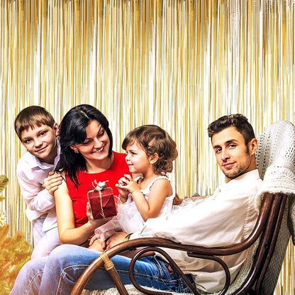 4 Pack Champagne Gold Foil Fringe Curtain Backdrop, 3.28Ft x 8.2Ft Metallic Tinsel Streamer Curtains for Party, Photo Booth Props, Birthday, Graduation Decoration Party Supplies