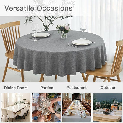 maxmill Round Linen Textured Tablecloth Spill-Proof Stainproof Wrinkle Free Washable Fabric Table Cloth for Circular Table Cover, Dining Room Buffet Banquet Parties Holiday Dinner, 70 Inch, Dark Grey