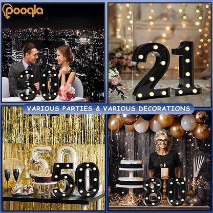 Pooqla Decorative Led Light Up Number Letters, Black Plastic Marquee Number Lights Sign for 40th Birthday Party Wedding Decor Battery Operated Black Number 40