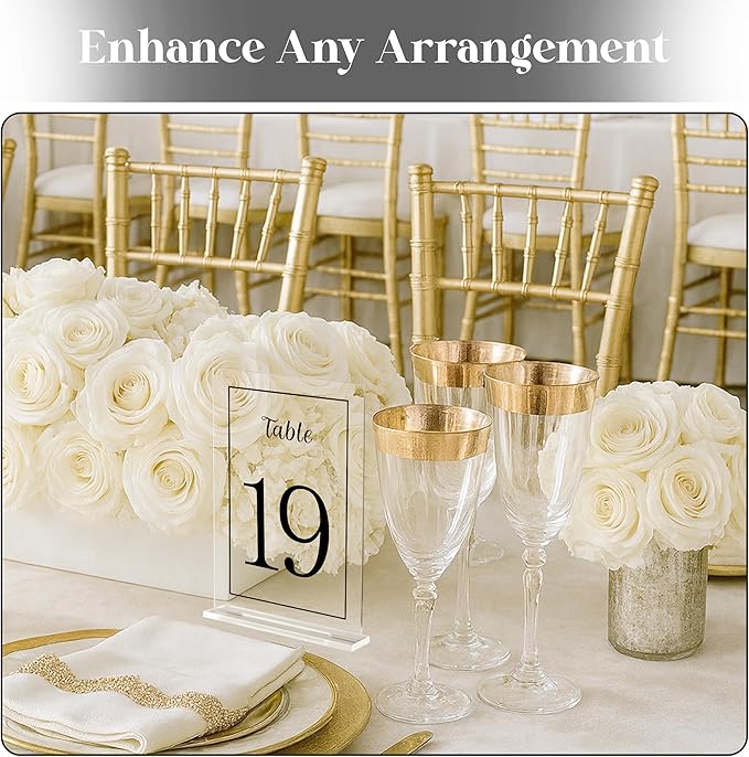Acrylic Table Numbers 1-20 with Stand, Printed Black Font on 4x6 inch Acrylic, Clear Table Number Signs and Holders, Centerpiece for Events, Weddings, Reception, Party, Anniversary, and Decoration