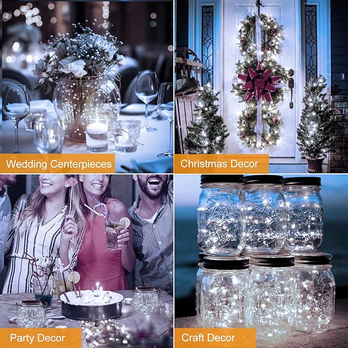 btfarm 30 Pack LED Fairy Lights Battery Operated [3 Modes] Twinkle Lights, 7FT 20 LED Mini String Lights Mason Jars Silver Wire Small Christmas Wedding Party, Cold White