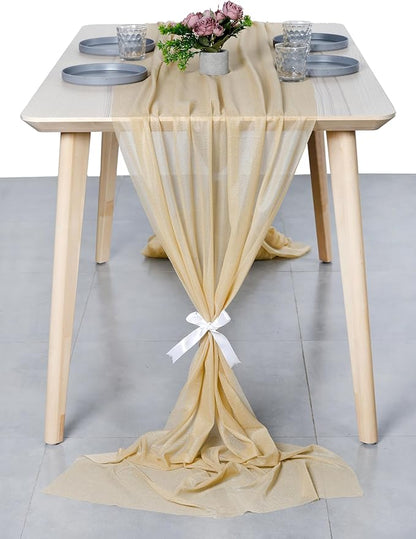 MDS Halloween Chiffon Table Runner - 5 Pack, 29 x 120 Inches, 10ft Each - Sheer Spooky Table Runners for Haunted House Parties, Trick-or-Treat Tables, Witchy Décor, Wedding & Events - Champagne Gold