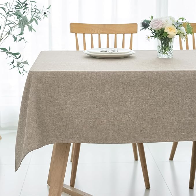 maxmill Linen Textured Rectangular Tablecloth Water Resistant Wrinkle Free Spill-Proof Stain Proof Table Cloth for Dining Room Decoration, Banquet Party Wedding Holiday Dinner, 60 x 84 Inch, Mocha