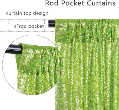ShinyBeauty Olive Green Sequin Backdrop 4x10FT (4 Panels) – Sparkly Photo Booth Background for Weddings, TikTok Live Streams, Party Decor, Reusable Glitter Curtain