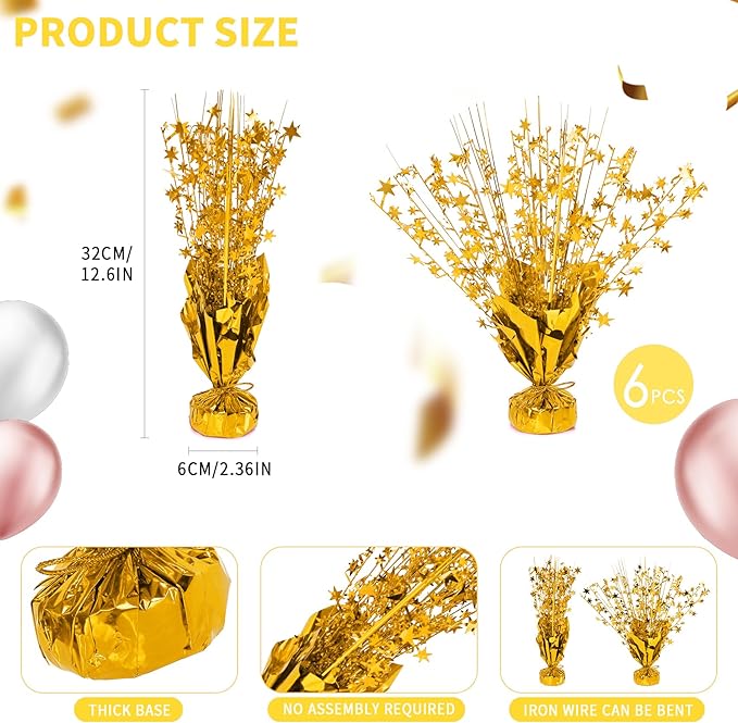 6 Pack Star Table Centerpieces for Party, Birthday Table Decorations for Kids Adults, Party Centerpieces for Tables for Wedding Baby Shower Graduation Holiday Event (Gold)