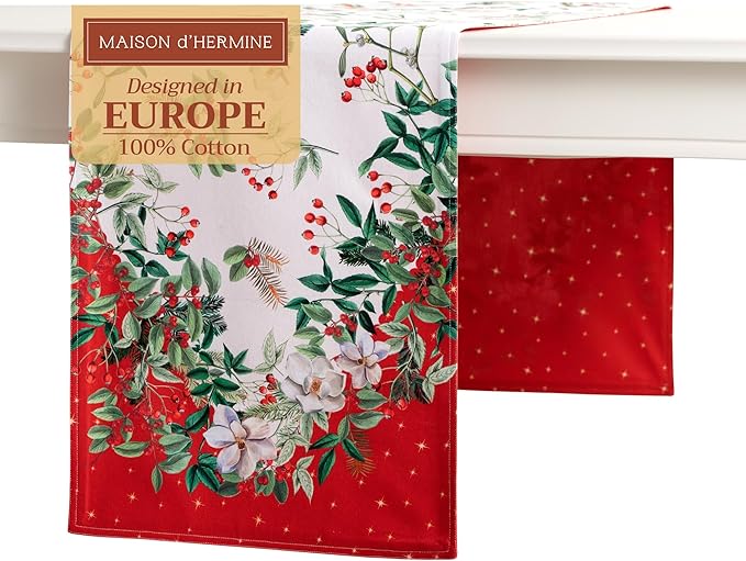 Maison d' Hermine Table Runner 100% Cotton Double Layer Table Runners 72 inches Long for Thanksgiving Christmas Decorations Home Kitchen Dining Party Wedding (Noel, 14.5" x 72")