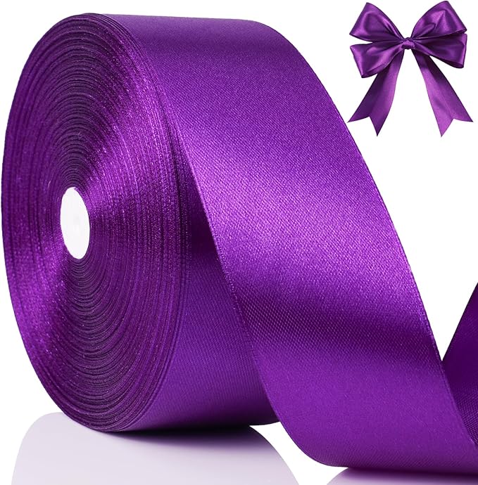 NESCCI 100 Yards Ribbon,1-1/2 Inch Purple Satin Ribbon,Single Face Satin Ribbons,Perfect for Gift Wrapping,Wedding Decoration,Handmade Bows,Wrapping Bouquet, Halloween, Christmas