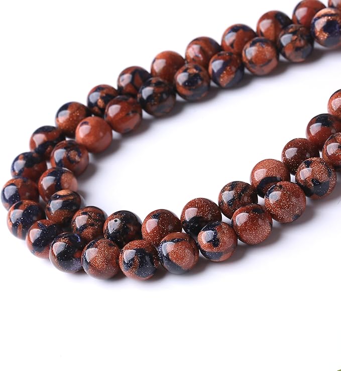 Galaxy Blue Gold Sand 10MM Stone Beads for Jewelry Making DIY Craft Gemstone Beads Kit (10mm, 35pcs) Cosmic Crystal Pebbles for Bracelets, Necklaces, Home Decor