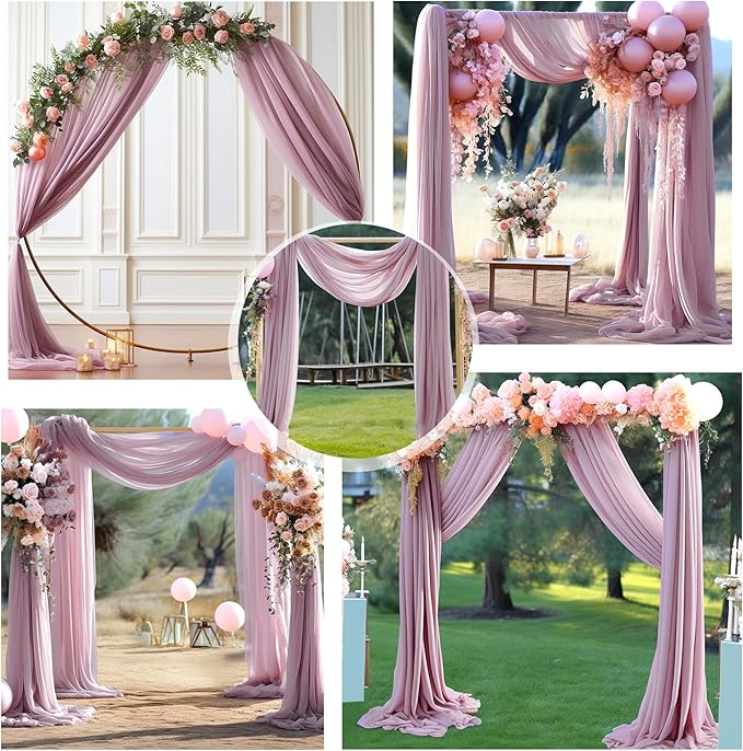 Arch Drapes for Wedding Arch Draping Fabric Dusty Rose Sheer Backdrop Curtain for Ceremony Bridal Party Decor 19Ft Length x 28" Width 2 Panel