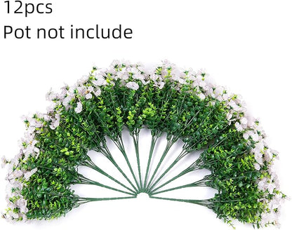 HyeFlora Artificial Flowers for Outdoor Indoor Garden Home Decoration, Faux Flower Daisy with Eucalyptus Leaves Fake Plants Greenery Boxwood Porch Patio, 12 Bundles (Creamy White)