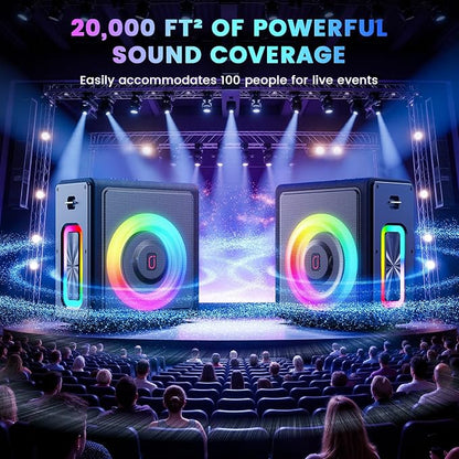 Karaoke Machine, Portable Bluetooth 5.3 Speaker with 2 Wireless Microphones for Adults, PA System with Pitch Correction & Echo Adjustment, Supports TWS/TF Card/USB/AUX/Live for Home Party