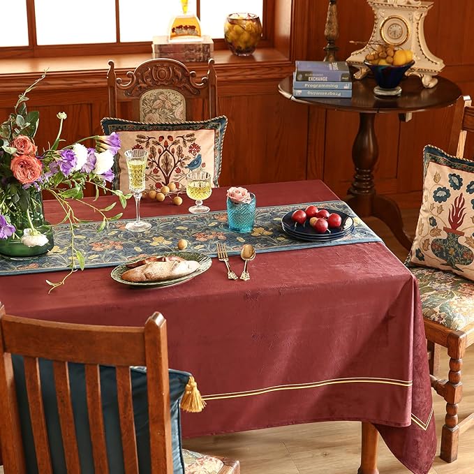 patdrea Designer Casual Wild Floral Velvet Table Runner 87 Inch Long, Dark Blue Occult Bouquets Pattern Table Mat, Decoration for Kitchen Dining Coffee Table Cabinet Banquet Thanksgiving,12"*87"