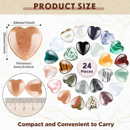 Nuenen 24 Pcs 1 Inch 25mm Natural Heart Shaped Stones Crystals and Gemstones Worry Stones Bulk Love Crystals Set Heart Shaped Rocks Pocket Palm Stone for Stress Reiki Balancing Home Decoration Yoga