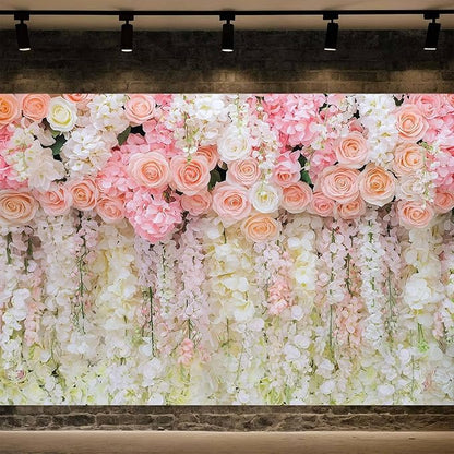 15x10ft Pink Rose Flower Wedding Photography Backdrop Spring Floral Photography Backdrop Valentine's Day Mother's Day Girl Birthday Baby Shower Wedding Bridal Party Banner Photo Booth Props Background