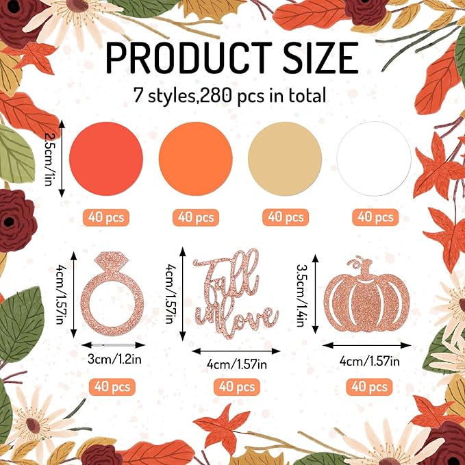 Whaline 280Pcs Fall Wedding Confetti Glitter Fall in Love Ring Pumpkin Paper Confetti Pink Orange Table Decorations for Autumn Wedding Baby Shower Birthday Party