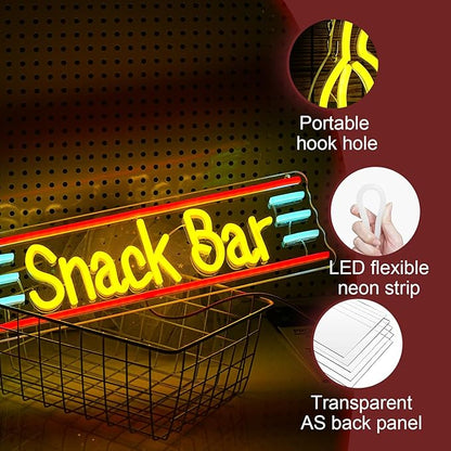 Snack Bar Neon Sign Dimmable Bar Neon Light for Wall Decor USB Powered Led Business Shop Light Up Sign for Candy Cake Coffee Store Home Decor(16.1 * 4.9 In)