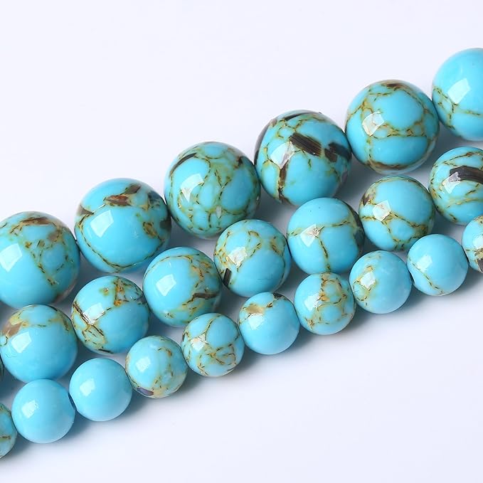 Blue Shell Turquoise Stone Beads Gemstone Round Crystal Energy Jade Beads Stone Beads for Jewelry Making DIY Bracelet Necklace Jewelry Making 1 Strand 15.5inch 35PCS 10MM
