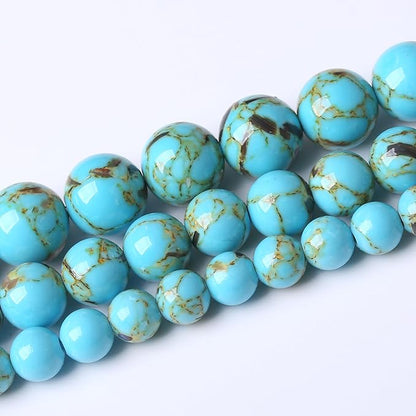Blue Shell Turquoise Stone Beads Gemstone Round Crystal Energy Jade Beads Stone Beads for Jewelry Making DIY Bracelet Necklace Jewelry Making 1 Strand 15.5inch 31PCS 12MM