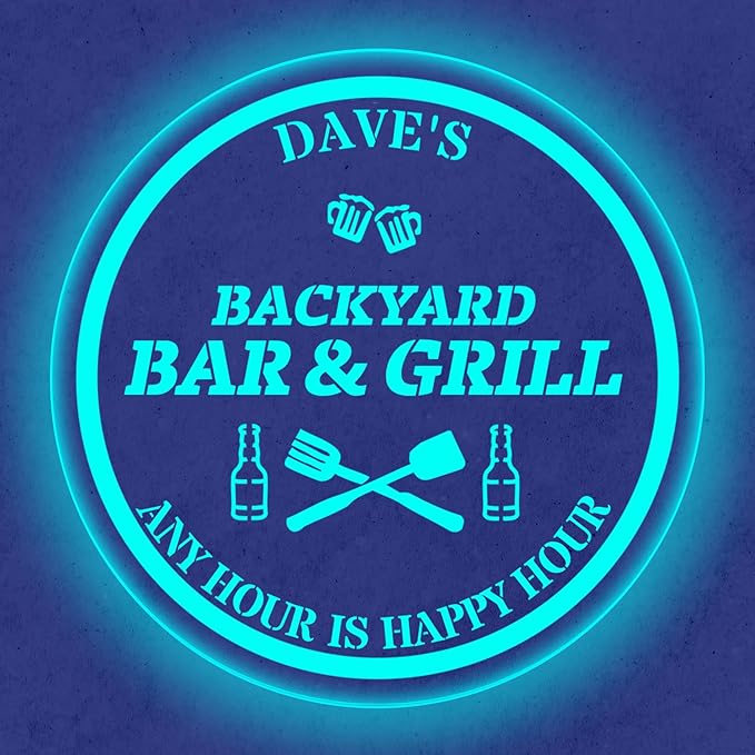 Custom Acrylic LED Bar Sign – Personalized Color Changing Wall Decor for Backyard Patio, Home Bar, Kitchen, or Man Cave (Bar & Grill, 16 INCHES)