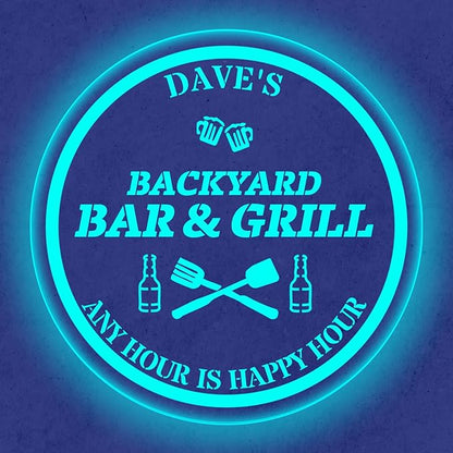 Custom Acrylic LED Bar Sign – Personalized Color Changing Wall Decor for Backyard Patio, Home Bar, Kitchen, or Man Cave (Bar & Grill, 16 INCHES)