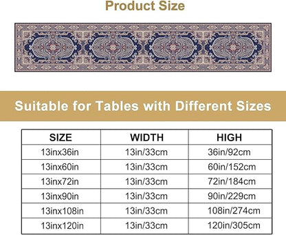 Boho Floral Vintage Table Runner, Blue Purple Retro Flower Rustic Country Farmhouse Pattern for Home Kitchen Table Decor Dining Coffee Room Party Decor 13x72in