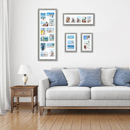 12x36 Picture Frame 2 Packs, Real Glass and Grey Wood Frame, Display Collage Pictures Twelve 4x6 With Mat or Pennant 12 x 36 Without Mat - Horizontal or Vertical Wall Mounting
