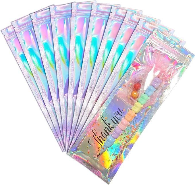 Resealable Foil Pouch Bag [100 PCS ] Great for Party Favor Food Storage (Holographic Color, 2.7 x 8.6 Inch)