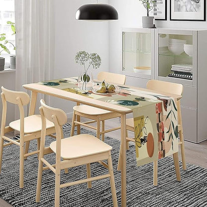 Mid Century Table Runner,Abstract Boho Plant Leaf Botanical Cat Modern Geometric Pattern Print Burlap for Hotel Indoors Outdoor Dining Room Kitchen Home Decor, 13x36in