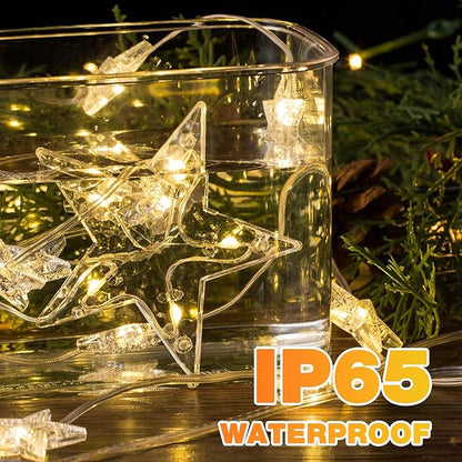 46 Stars Christmas Window Lights, IP65 Waterproof 74 LEDs Twinkle Star Curtain Lights with 8 Modes Timer, Warm White Battery Operated Hanging Christmas Star Decoration for Indoor Outdoor Xmas Bedroom