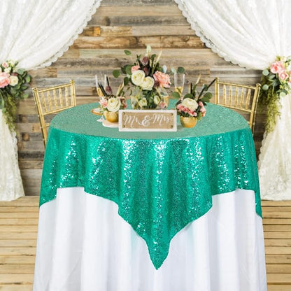 ShinyBeauty Sequin Tablecloth Square 54x54-Inch Green Table Cloths for Round Tables Christmas Green Sequin Fabric Table Overlay Glitter Tablecloths Linen for Party Small Square Wedding