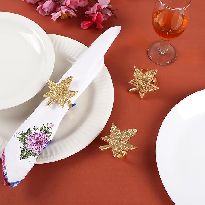 Set of 12 Gold Leaf Napkin Rings - 1.5 Inch Elegant Leaf Design, Lightweight Metal Table Décor for Wedding, Holiday, Thanksgiving, Formal Dining & Special Occasions - ALPHA Living HOME