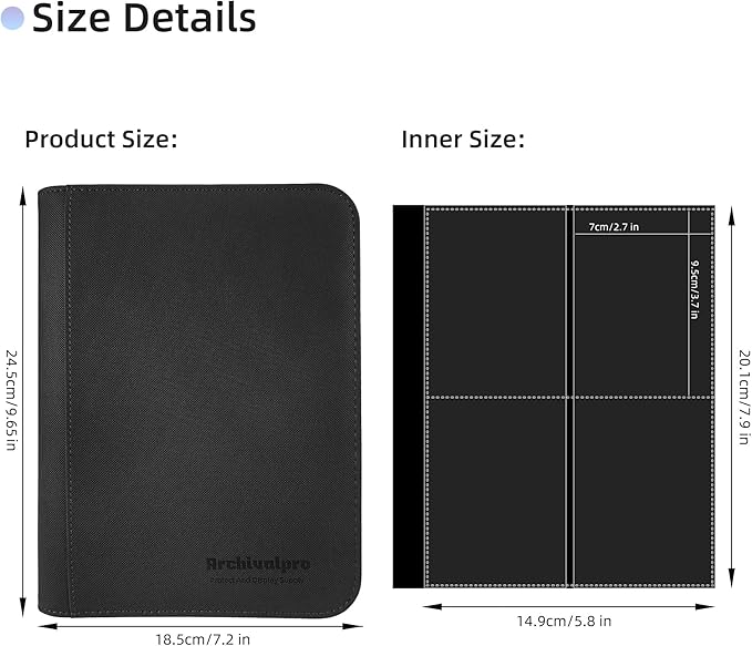 4 Pockets Premium Card Binder 160 Cards Trading Card Binders No Ring Card Storage Display Album(4 Pocket 160 Card Slot,Black)