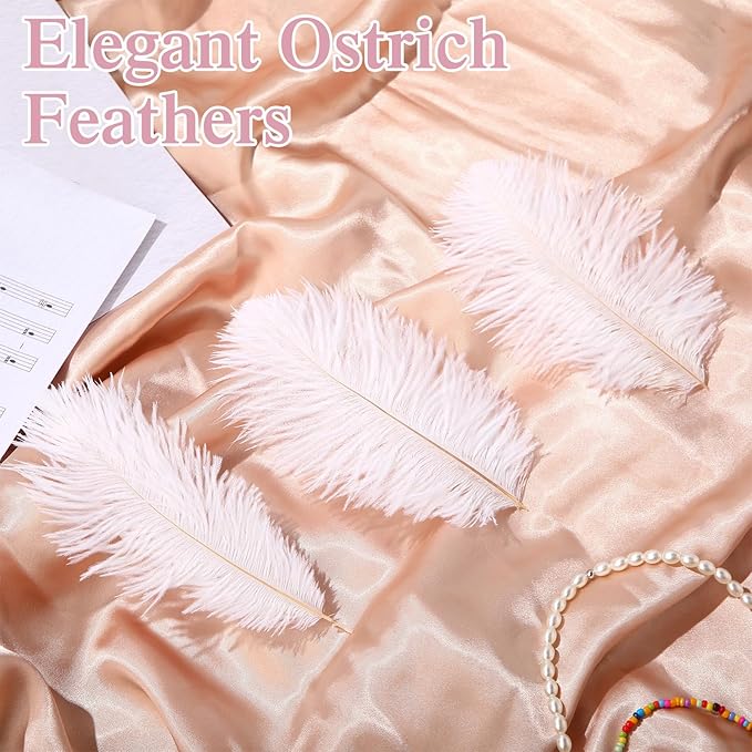 Crowye 100 Pcs Ostrich Feathers Bulk for Centerpieces Craft Ostrich Feathers for Vase Wedding Masquerade Party Home Costume Decorations (6-8 Inch,White)