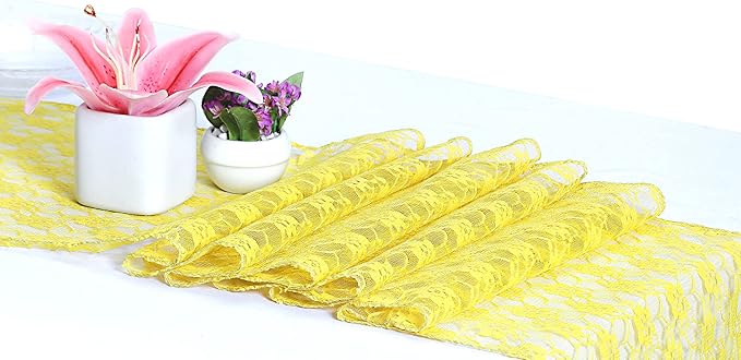 MDS Pack of 12 Wedding 12 x 108 inches Satin Table Runner for Wedding, Decorations for Birthday Parties, Banquets, Graduations, Engagements, Runners fit Rectangle, Round Table- Yellow