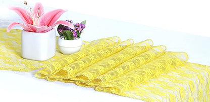 MDS Pack of 10 Wedding 12 x 108 inches Lace Table Runner for Wedding, Decorations for Birthday Parties, Banquets, Graduations, Engagements, and Runners fit Rectangle, Round Table- Yellow