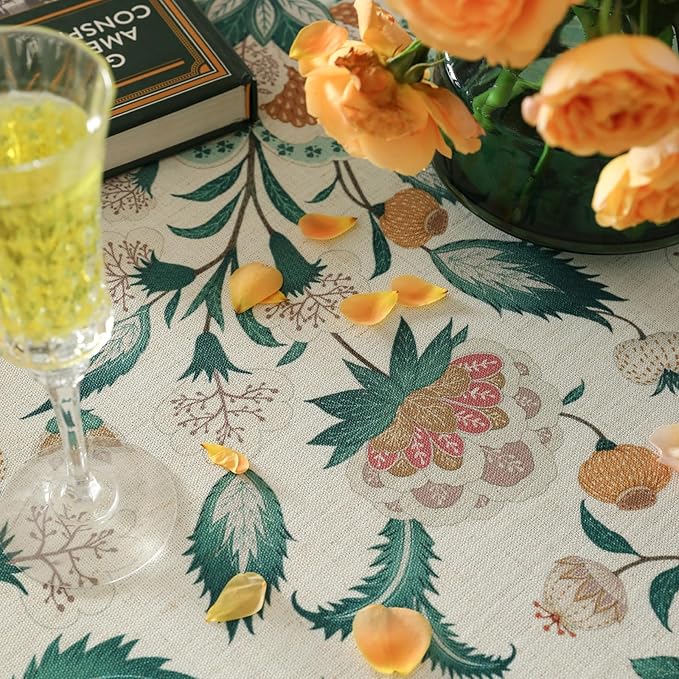 patdrea Designer Green Long Rectangle Table Cloth,Vintage Italian Floral Country Linen Breathable Tablecloth,Decor Cover for Kitchen Dining,Christmas,Tea Party,Thanksgiving,63"x102"-Tree Life